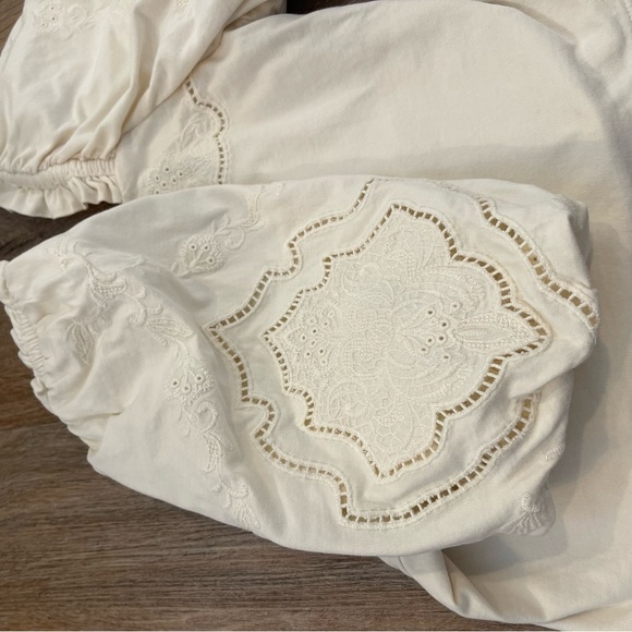 Express Embroidered Square Neck Puff Sleeve Top Women’s Small Ivory Cottagecore - Picture 6 of 11